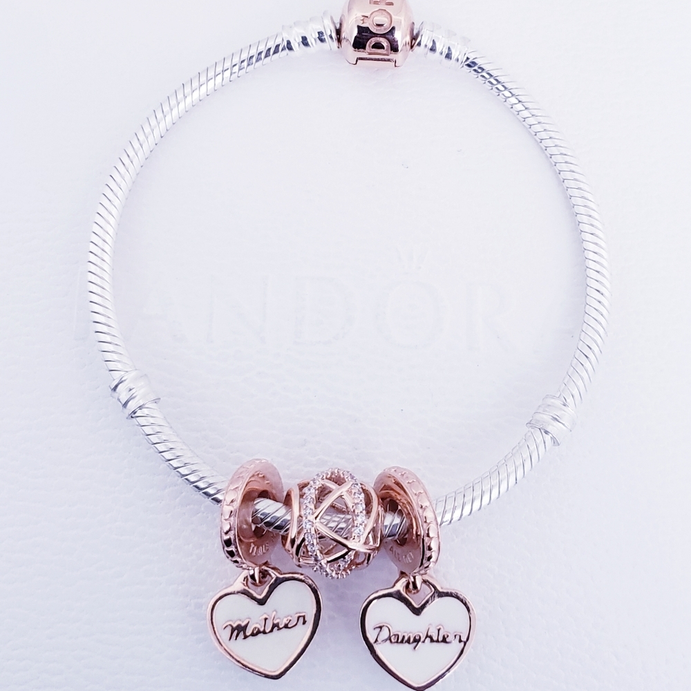 ⚘️4pc Authentic Pandora TWO TONE MOTHER'S BRACELET GIFT 🎁 SET